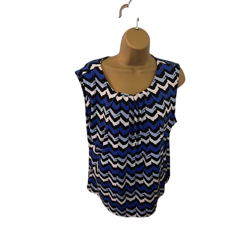 Calvin Klein Chevron Print Sleeveless Blouse Stretch Blue Black XL